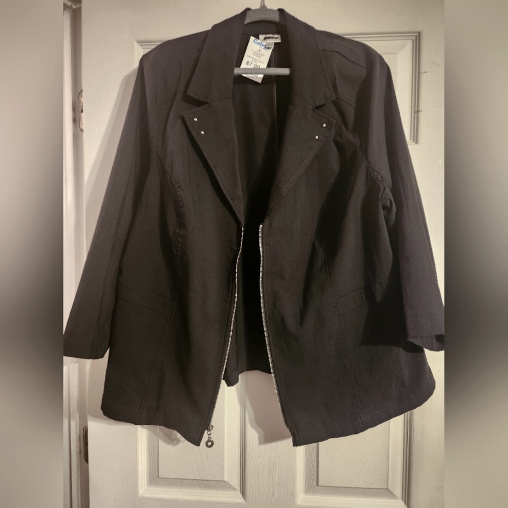 Plus Size Avenue Slant zip front blazer.